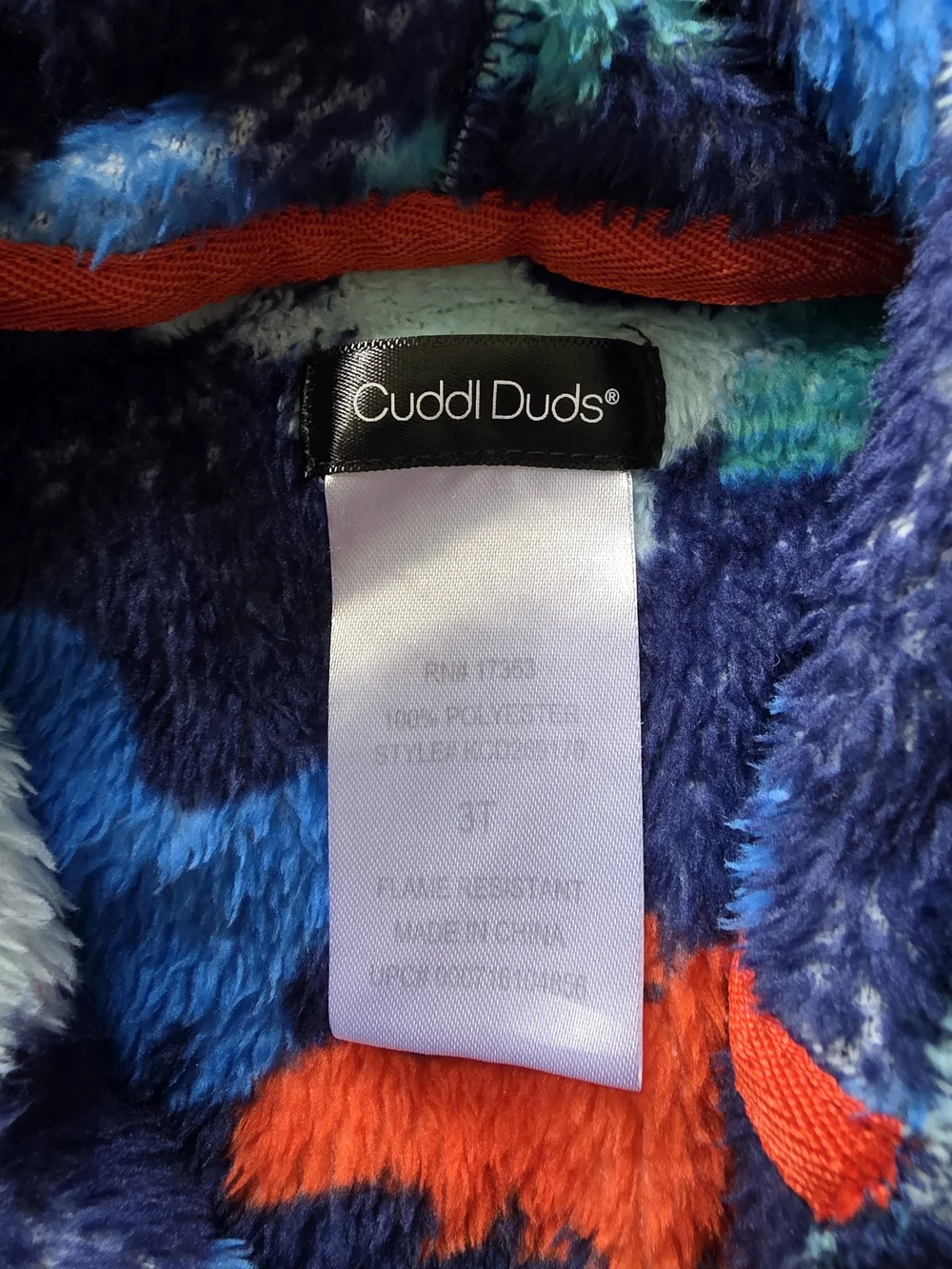 Cuddl Duds Navy Dino Hooded Robe with Orange Belt